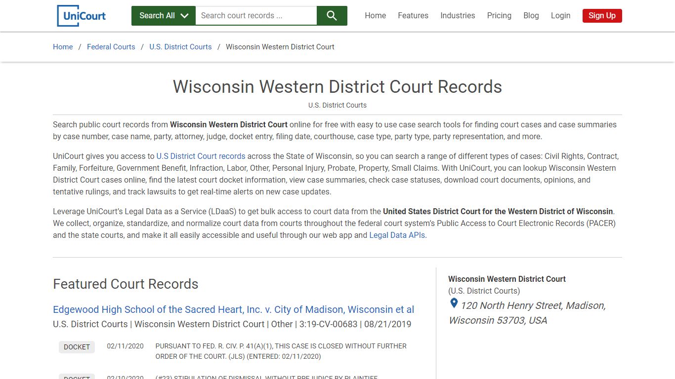 Wisconsin Western District Court Records | PACER Case Search | UniCourt