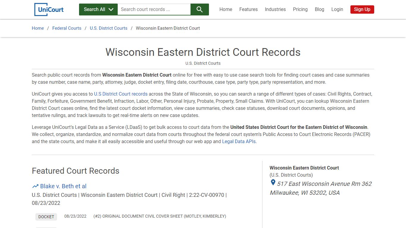 Wisconsin Eastern District Court Records | PACER Case Search | UniCourt